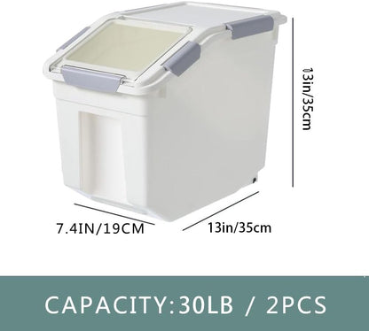 20Lbs 2 Pack Food Storage Container with Scoop, Airtight Rice Storage Bins Flour Containers Pet Food Dispenser with Handle & Wheels, Plastic Kitchen Pantry Organization for Cereal Baking Supplies