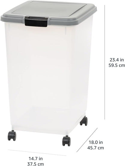 Amazon Basics Airtight Pet Food Storage Container with Scoop, BPA Free, Removable Wheels, 69 QT, Gray
