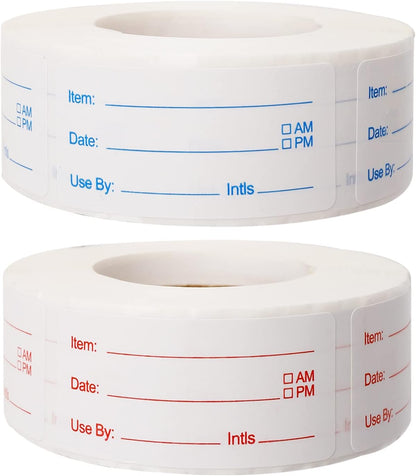 2 Rolls 1000 Pieces Removable Food Labels, 1 x 2 Inch Date Stickers for Freezer, Refrigerator Food Containers - Easy to Write On