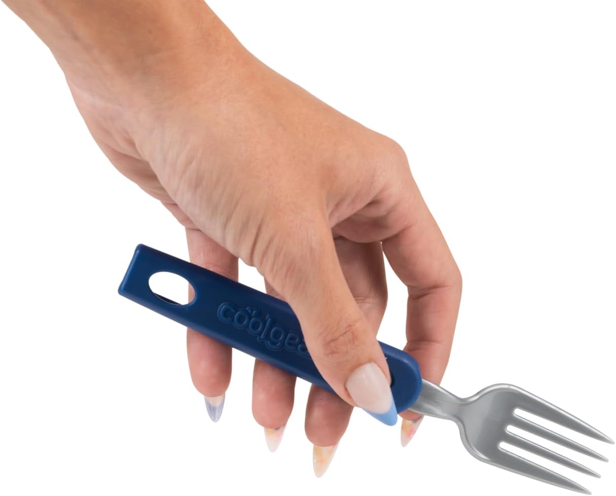 COOL GEAR 3-Pack Travel Reusable Utensil Set with Slider Carry Case | Portable Knife, Fork, Spoon Silverware, Eco-Friendly Cutlery for Camping, Picnics, Kids & Adults - Gray, Pink, & Blue