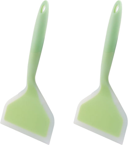 Hitefu 2 Pcs Silicone Spatula Turner, Green & Pink