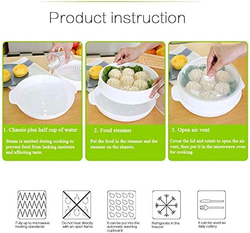 1-Tier Microwave Steamer Heating Steamer for Home Kitchen White (Round)