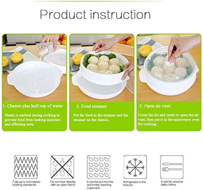 1-Tier Microwave Steamer Heating Steamer for Home Kitchen White (Round)