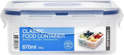 LOCK & LOCK Easy Essentials On The Go Meal Prep Lunch Box, Airtight Containers with Lid, BPA Free, Square (4 Section) -29 oz, Clear
