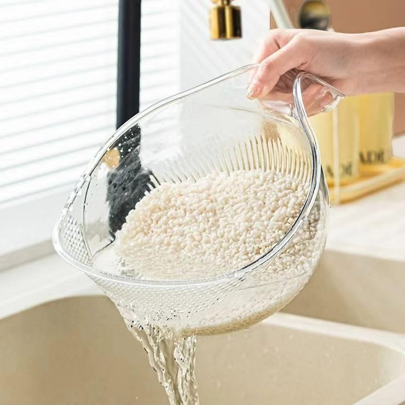 2-Pack Rice Washer Strainer, 9x5 Inch BPA-Free Plastic with Fine Holes & Ergonomic Handle, Multifunctional Fruit & Vegetable Washing Bowl, Compact, Lightweight, for Efficient Draining & Rinsing