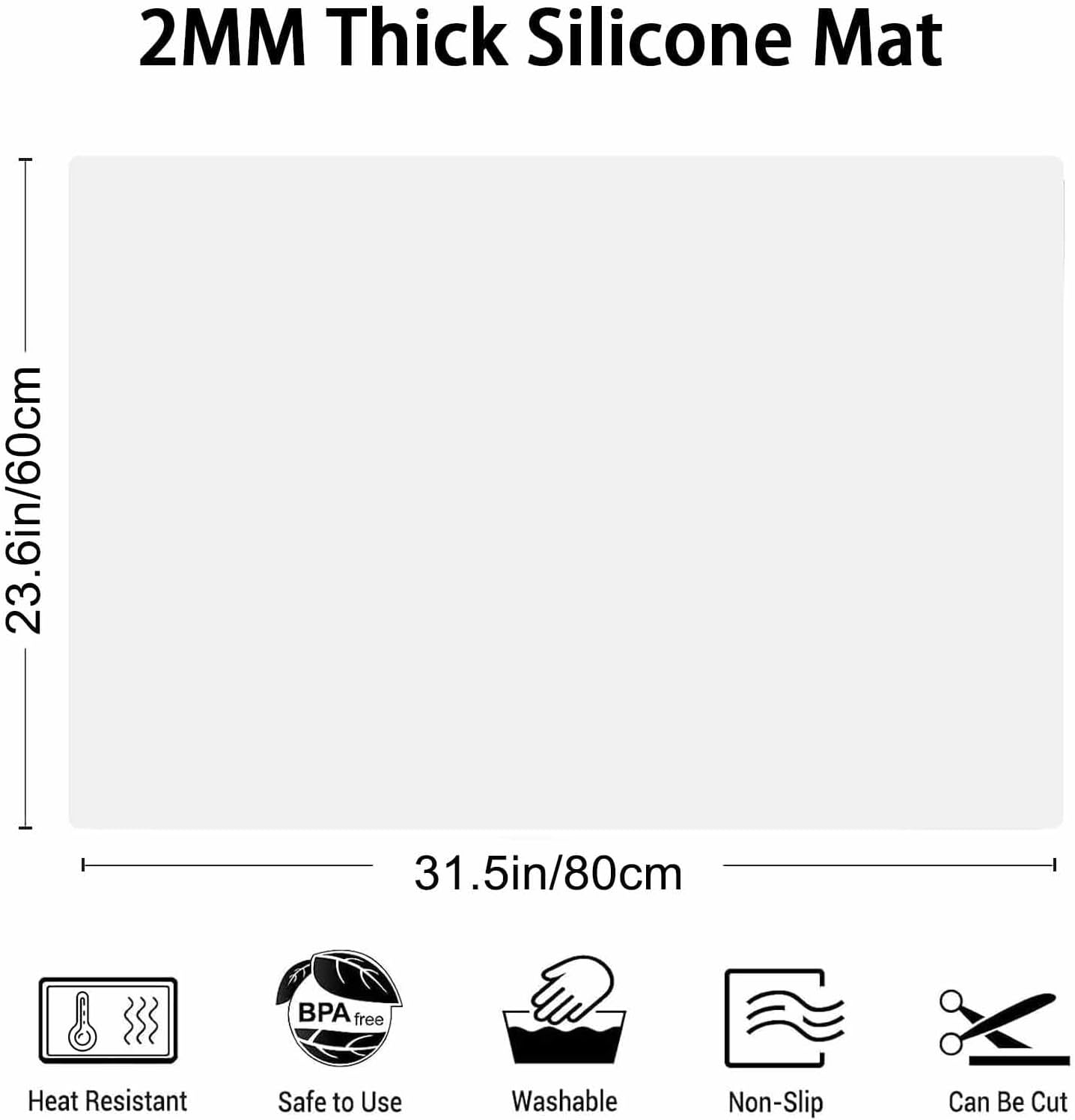 Silicone Mats for Kitchen Counter, 47.3"x23.6"x0.08" Largest Heat Resistant Mat Kitchen Island Waterproof 2MM Thick Countertop Protector Mat Nons-slip Extra Large Counter Mat (Black)