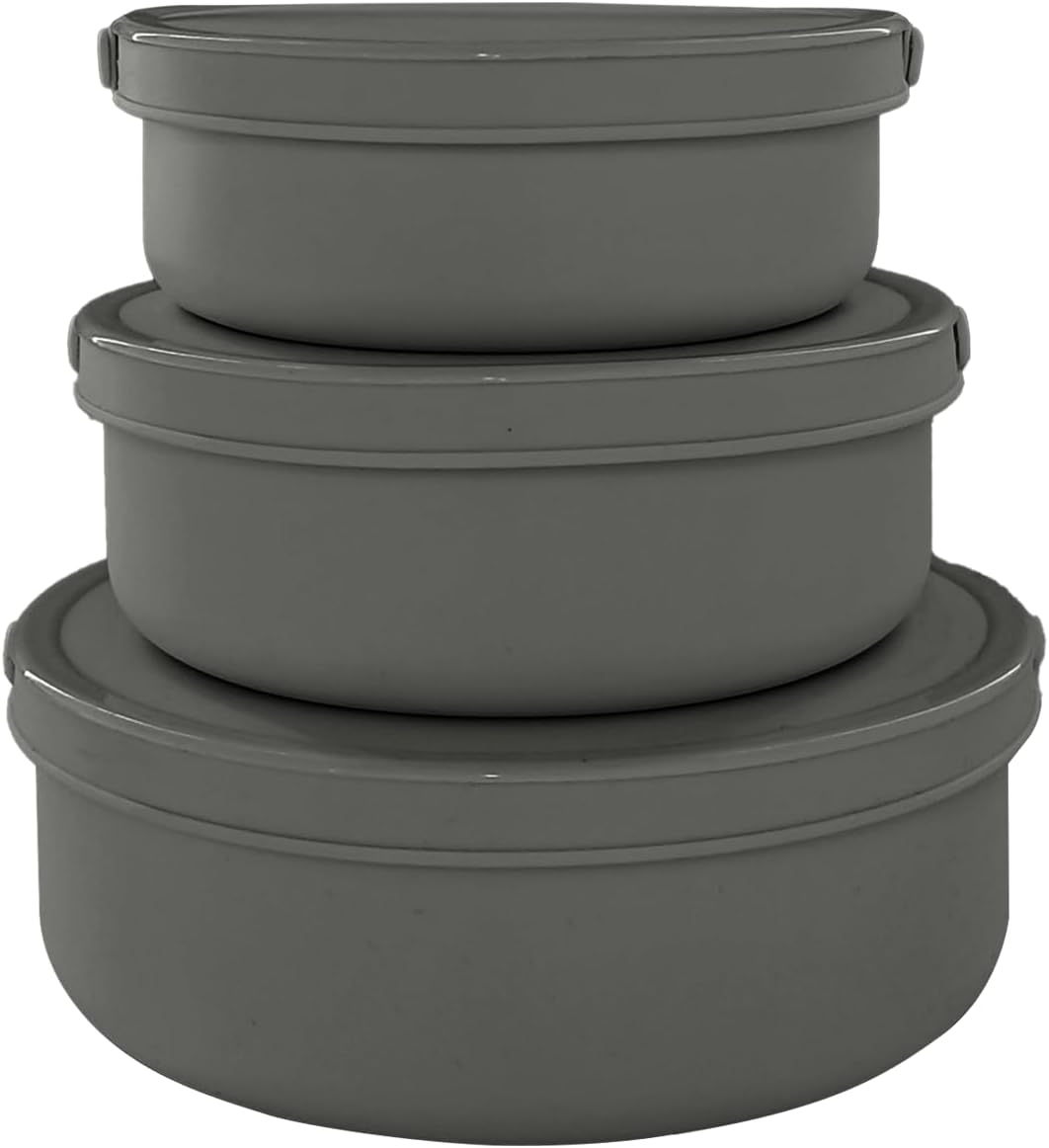 Silicone Food Storage Containers Bowl, Set of 3 Reusable Silicone Bento Lunch Box Containers with Lids (17oz, 25oz, 42oz) Dishwasher, Microwave and Freezer Safe (Bright Yellow)