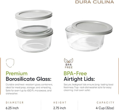 6-Piece Glass Food Storage Containers Set (3 Containers + 3 BPA-Free Lids) | 2-Cup, Leakproof | Microwave, Freezer, Oven & Dishwasher Safe | Ideal for Meal Prep & Pantry Organization, Pistachio