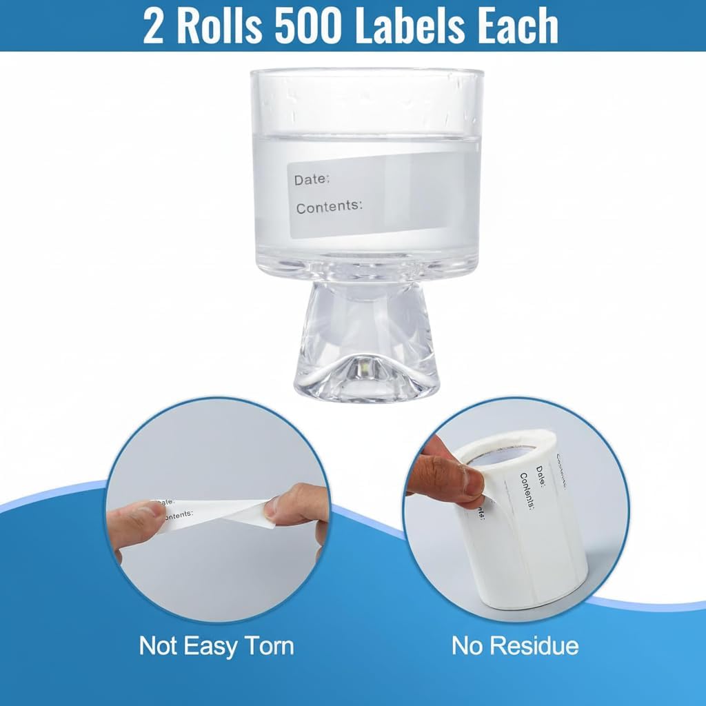 500 Pcs Freezer Labels, 1 x 3 Inch Refrigerator Food Label Stickers, No Residue, Easy Peel Off, Water & Oil Resistant, Labels for Food, Freezer Bags, Jars, and Containers