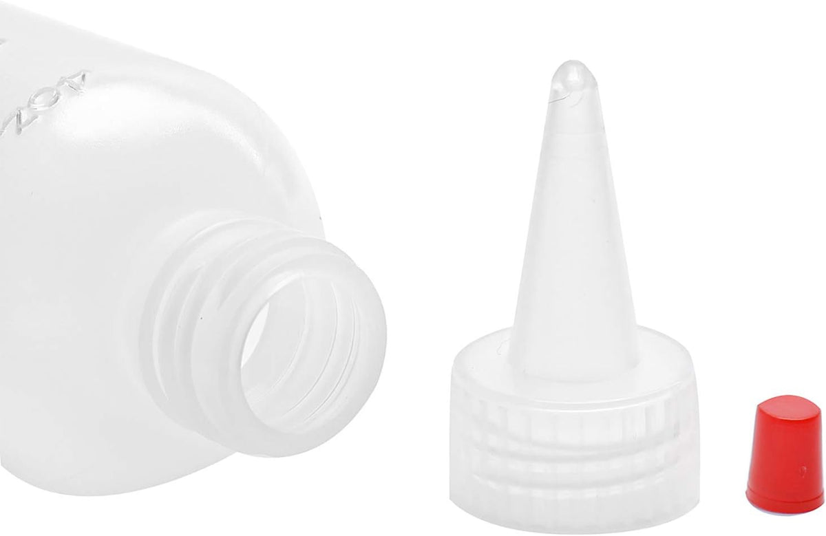 Hedume 30 Pack 4-Ounce Plastic Squeeze Bottles with Red Tip Cap and Measurement - BPA-Free, Latex-Free, Food-Grade - Good for Crafts, Art, Glue, Sauces, Ketchup, BBQ