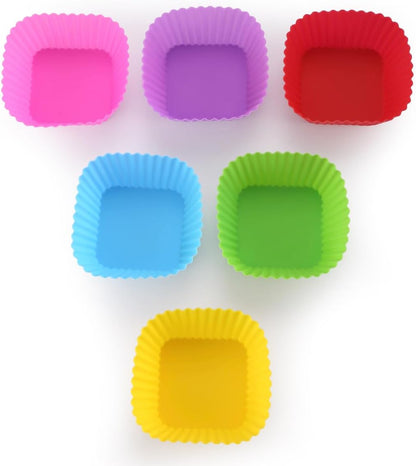 12 Pack Reusable Baking Silicone Molds, Round Cupcake Liners, Silicone Baking Cups Multicolor, Easy Clean, Heat Resistant, Muffin Cups for Homemade Birthday