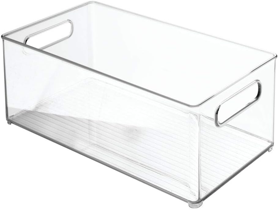 mDesign Deep Plastic Storage Organizer Container Bin, Office Organization for Filing Cabinet, Cupboard, Shelves, and Desk - Holds Notepads, Pens, Pencils, Highlighters, and Staplers - 2 Pack - Clear