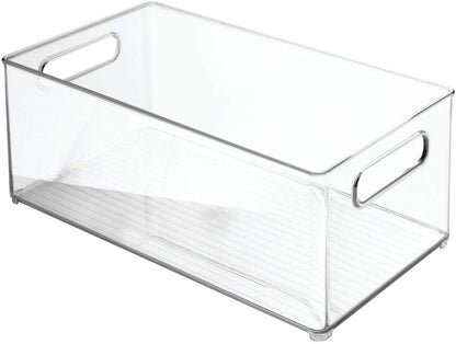mDesign Deep Plastic Storage Organizer Container Bin, Office Organization for Filing Cabinet, Cupboard, Shelves, and Desk - Holds Notepads, Pens, Pencils, Highlighters, and Staplers - 2 Pack - Clear