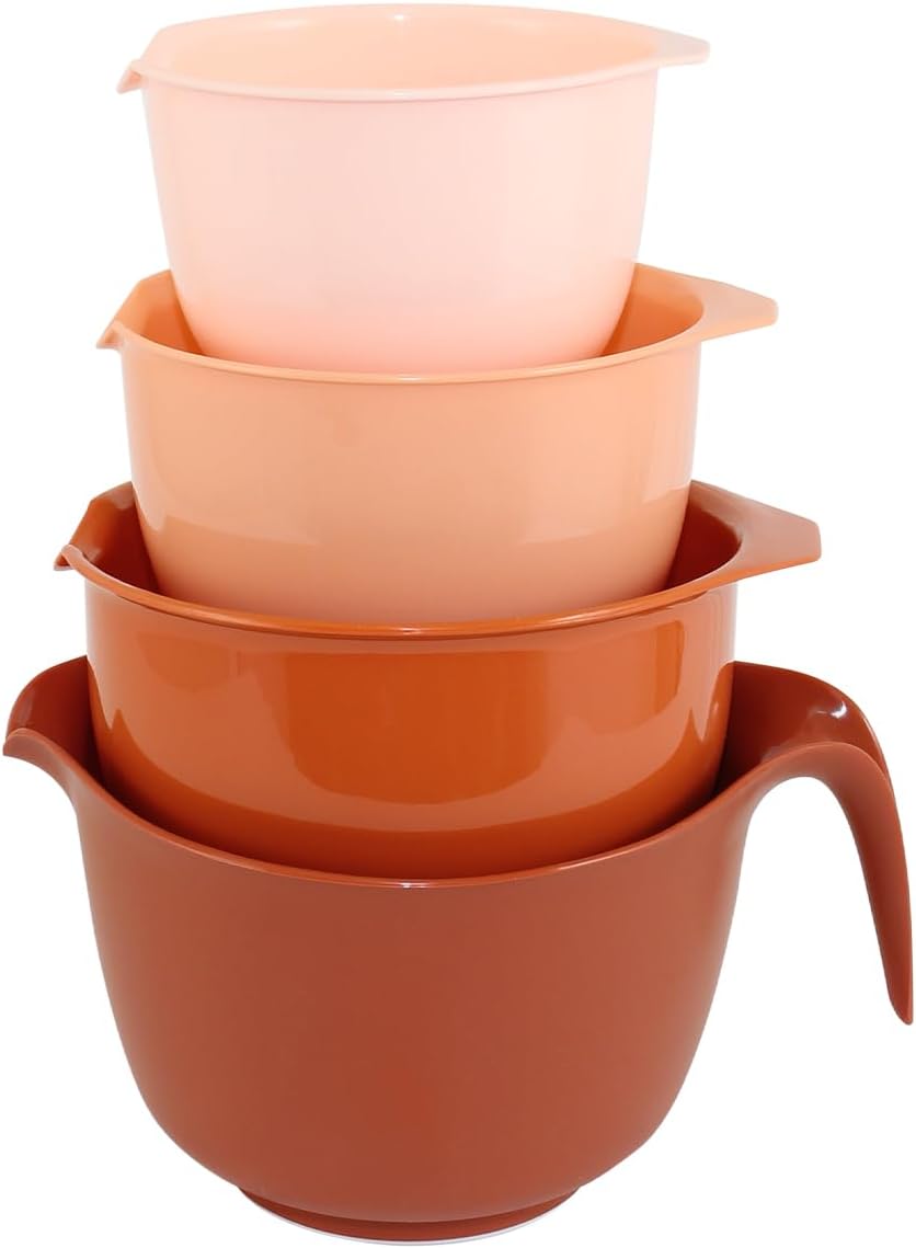 Glad Mixing Bowls with Pour Spout, Set of 4 - Nesting Plastic Bowls (1.2qt, 1.9qt, 2.8qt, and 3qt with Handle) - Non Slip Base, Dishwasher Safe Kitchen Cooking and Baking Supplies, Green