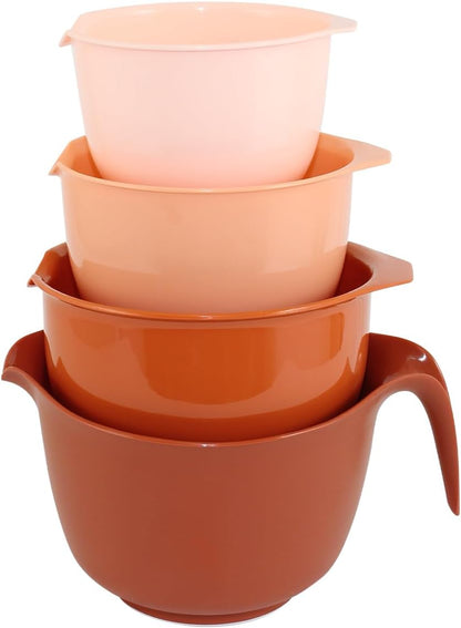 Glad Mixing Bowls with Pour Spout, Set of 4 - Nesting Plastic Bowls (1.2qt, 1.9qt, 2.8qt, and 3qt with Handle) - Non Slip Base, Dishwasher Safe Kitchen Cooking and Baking Supplies, Green