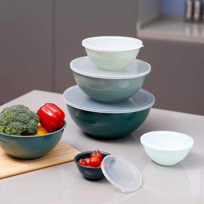 BoxedHome BPA Free Plastic Round Mixing Bowl with Lids, 12 Pack Nesting Bowls with Lids Set, Microwave and Dishwasher Safe Prep & Serving Bowls Great for Mixing, Baking, Serving (pinkish green, 12pcs)
