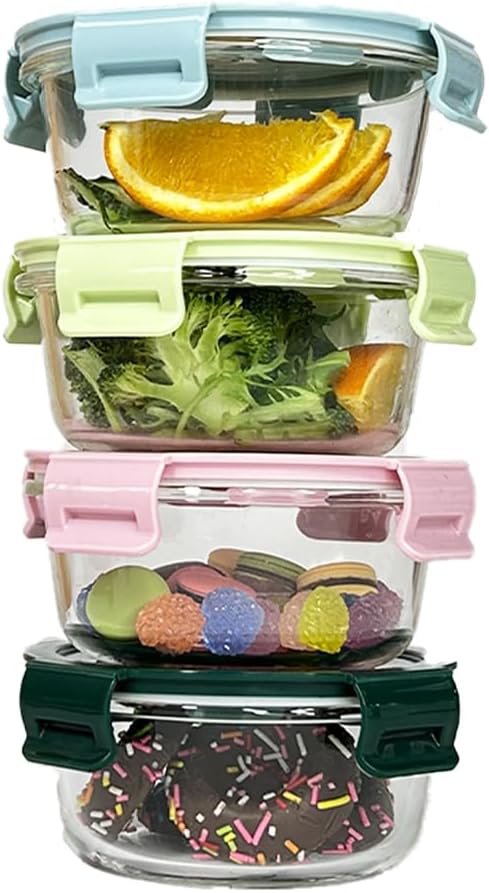8 Pcs Square Glass Food Storage Container with Lids, 16OZ Square Glass Meal Prep Containers Set, 2 Cup glass Food Storage for Lunch Salad, Microwave, Oven, Freezer, Dishwasher Safe (4 Pack)