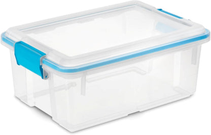 Sterilite 80 Qt Gasket Box, Stackable Storage Bin with Latching Lid and Tight Seal, Plastic Container to Organize Basement, Clear Base and Lid, 1-Pack