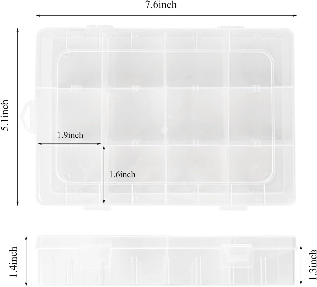 ZUFECY Small Fishing Tackle Box, 12 Clear Plastic Parts Organizer with Adjustable Dividers, Transparent Organizer Tray Organizers and Storage Box for Tackle Bead