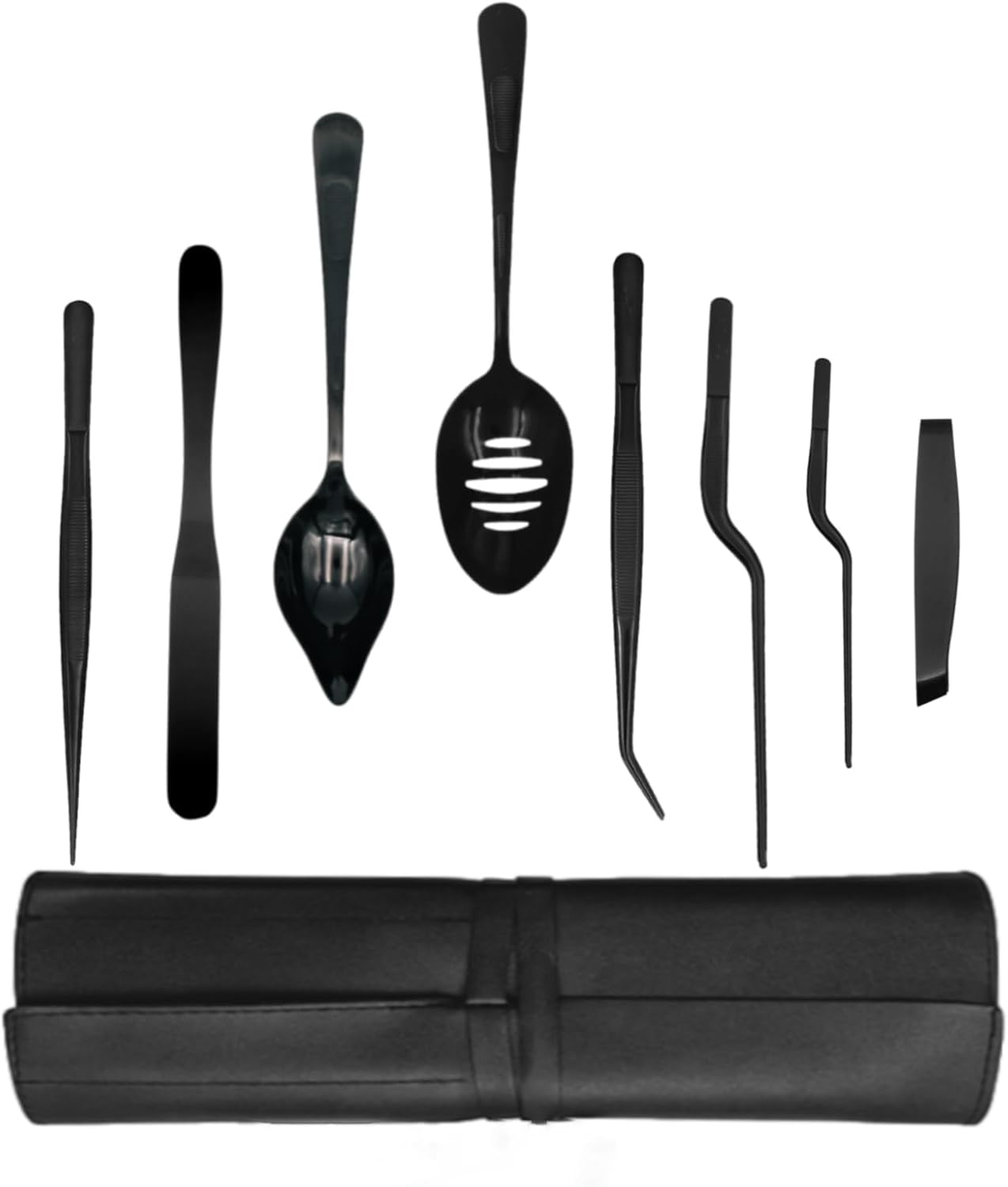 Professional Chef Tools | Plating Tools Culinary Set | Piece Culinary Tool Set | Premium Stainless Steel Chef's Plating Tool Set | Kitchen Tweezers & Fish tongs & Spatula & Slotted Spoon (Black) (5)