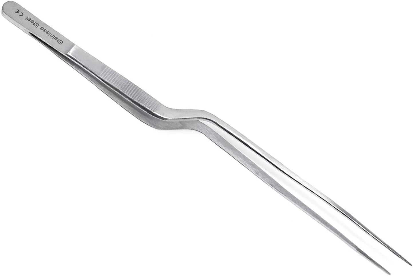 A2Z Offset Kitchen Tweezers, Stainless Steel Precision Tongs For Cooking, Fine Point Serrated Tips Multi-function Cooking Tongs Kitchen Serving Tong, Plates Garnish, Cake Decorating (10 inch)