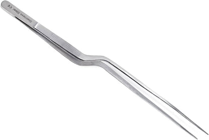 A2Z Offset Kitchen Tweezers, Stainless Steel Precision Tongs For Cooking, Fine Point Serrated Tips Multi-function Cooking Tongs Kitchen Serving Tong, Plates Garnish, Cake Decorating (10 inch)