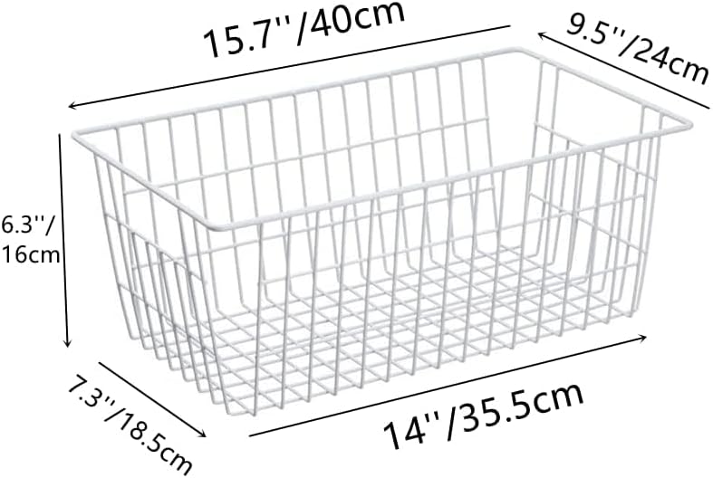 Slideep Wire Baskets Farmhouse Freezer Organizer Storage Bin Basket with Handles, Food Storage for Kitchen Cabinets, Pantry, Closet, Bedroom, Bathroom, Office 3 Pack