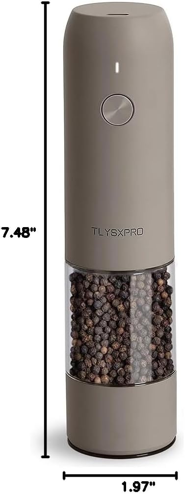 Electric Salt and Pepper Grinder, USB Rechargeable, Automatic Salt and Pepper Shaker, Adjustable Coarseness, Electric Pepper Mill, LED Light, Refillable, Kitchen Gadget (1-Pack, Stainless Steel)