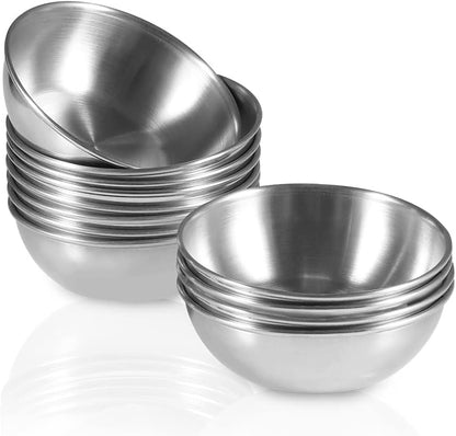 12 Pack 3.5inch Stainless Steel Sauce Dishes Mini Individual Saucers Bowl Round Seasoning Dishes Sushi Dipping Bowl Appetizer Plates, Sliver