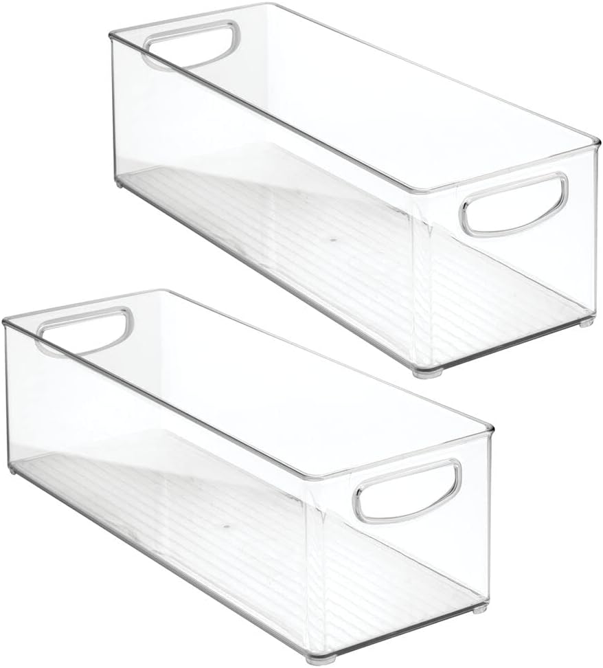 mDesign Plastic Kitchen Organizer - Storage Holder Bin with Handles for Pantry, Cupboard, Cabinet, Fridge/Freezer, Shelves, and Counter - Holds Canned Food, Snacks - 2 Pack - Clear