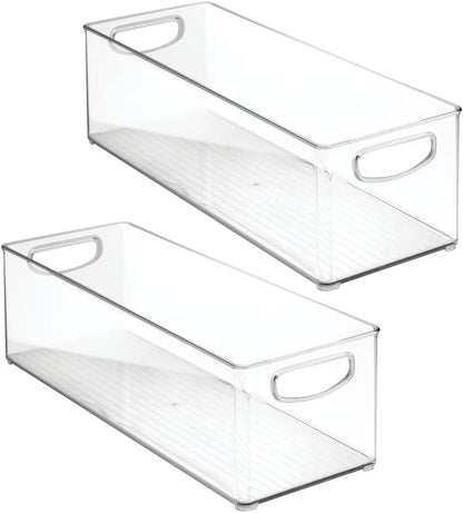 mDesign Plastic Kitchen Organizer - Storage Holder Bin with Handles for Pantry, Cupboard, Cabinet, Fridge/Freezer, Shelves, and Counter - Holds Canned Food, Snacks - 2 Pack - Clear