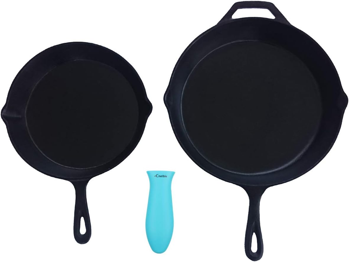 Silicone Hot Handle Holder + Assist Holder, Potholder (2-Pack Mix Red) for Cast Iron Skillets, Pans, Frying Pans & Griddles, Metal and Aluminum Cookware Handles - Sleeve Grip, Handle Cover