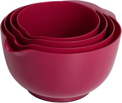 BoxedHome Nesting Plastic Mixing Bowl Set With Pour Spout, Microwave and Dishwasher Safe, BPA free Non-Slip Base, Set of 4 Size 1.7, 2.5, 3.5 and 4.5qt, Great for Prepping, Baking, Cooking (Dark Blue)