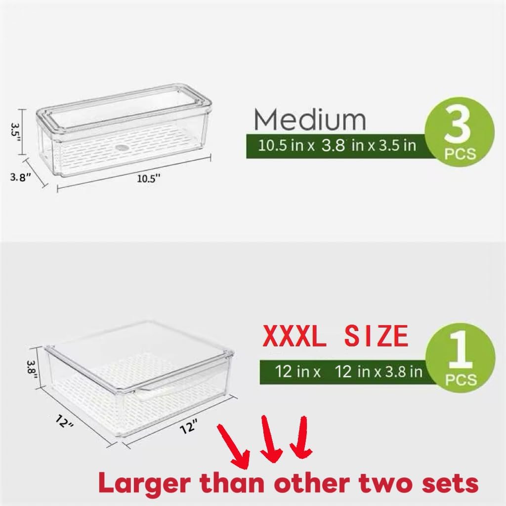 ZIJUND 14 Pack Fridge Organizer, Stackable Refrigerator Organizer Bins with Lids, BPA-Free Fridge Organizers and Storage Containers for Fruit, Vegetable, Food, Drinks, Cereals, Clear