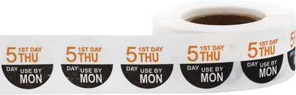 Dissolvable Tuesday Through Saturday 5 Day Food Rotation Labels, 3/4 Inch Use by Stickers, 500 Total Adhesive Labels on a Roll for Restaurant and Kitchen Prep – Made in The USA