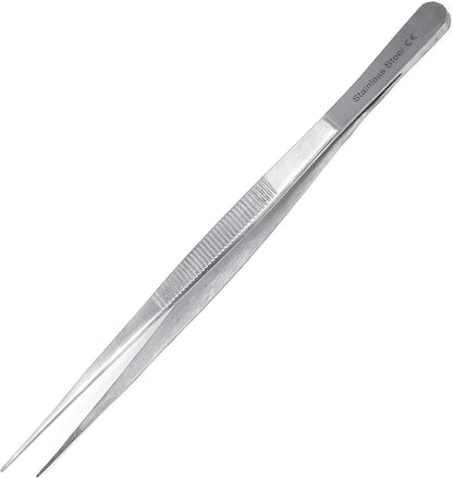 6 Inch Professional Culinary Stainless Steel Precision Tongs with Serrated Tips, Plating/Food Presentation Detailing Serving Tongs, Chef's Kitchen Tweezer Tongs - Ultra Non-Slip Grip