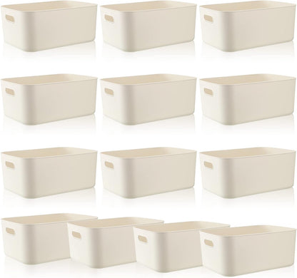 Zopeal Plastic Storage Bins 10 Pcs White Pantry Organizer Bins Small Baskets Storage Containers for Home Kitchen (10 x 7 x 6 Inch)
