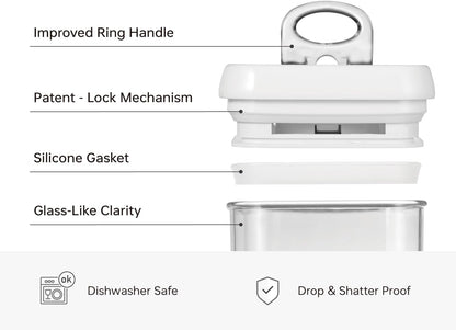 Felli Flip Tite Acrylic Food Storage Container with Lid 6” XL Air Tight Ring Seal Flip Top, Plastic Kitchen Baking Canister for 5 lb Flour Sugar Rice Protein Powder Pantry Organizer (Nest-M, White)