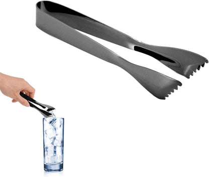 Ice Tongs for Ice Bucket, Serving Tongs, Bar Tongs, Food Grade Thicken Stainless Steel Prevents Slipping Sugar Food Tweezers for Home Kitchen Bar(Black)