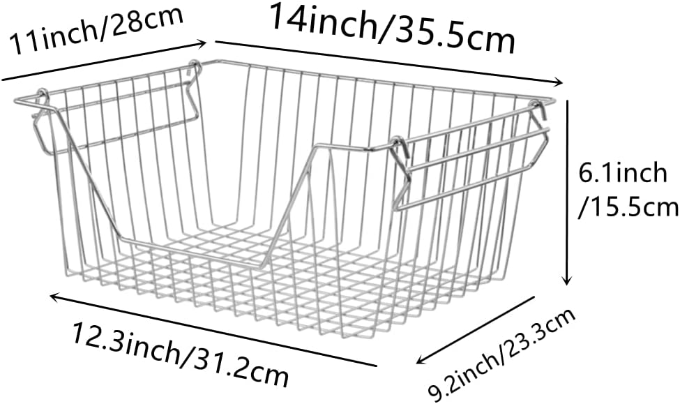Stackable Wire Metal Baskets Sturdy Cabinet Organizer Wire Pantry Freezer Bin with Handle for Kitchen Fruit Vegetable Organization, Black, 3Packs