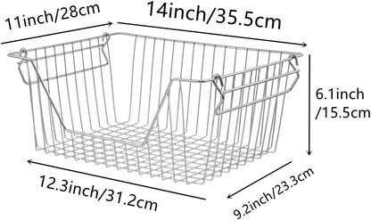 Stackable Wire Metal Baskets Sturdy Cabinet Organizer Wire Pantry Freezer Bin with Handle for Kitchen Fruit Vegetable Organization, Black, 3Packs