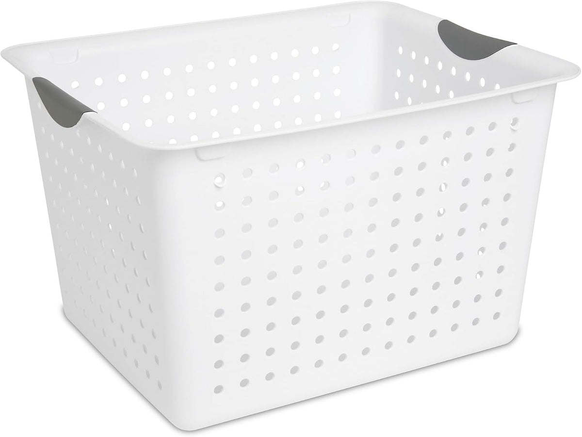 Sterilite 6-Pack Medium Ultra Basket, Open Top Plastic Storage Organizer, White - Classic Baskets for Organizing Countertops, Pantry Shelves, Kitchen Cabinets, Laundry Rooms or Home Offices