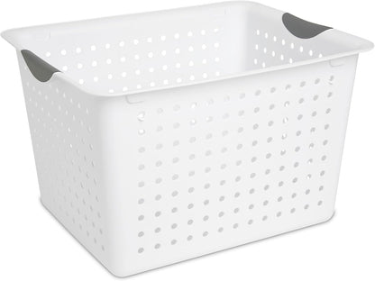 Sterilite 6-Pack Medium Ultra Basket, Open Top Plastic Storage Organizer, White - Classic Baskets for Organizing Countertops, Pantry Shelves, Kitchen Cabinets, Laundry Rooms or Home Offices