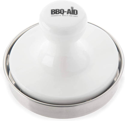 BBQ-Aid Porcelain Burger Press 5"- Round Burger Smasher for Grilling Evenly, Stuffed Burgers- Hamburger Press Patty Maker Perfect for Flat Top Griddle Grill Cooking, Stainless Steel Burger Press