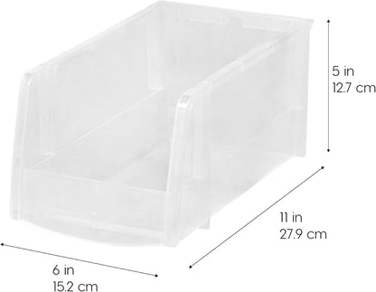 IRIS USA Clear Plastic Stackable Storage Bins, Large- 8 Pack, Open Front Fridge Pantry Kitchen Closet Cabinet Bathroom Organizer Basket for Organizing Snack, Cans, Office Supplies, and Coffee Pods