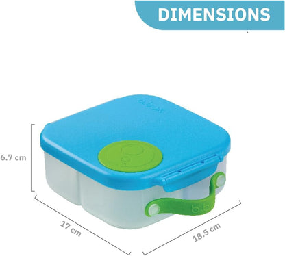 b.box Mini Lunch Box 2-Pack, Leak Proof Bento Box for Kids, 3 Compartment Snack Containers Ages 3+, Lunchbox for Daycare + School, Dishwasher Safe, BPA-Free, PFAS-Free, 4.25 Cup - Blue + Green