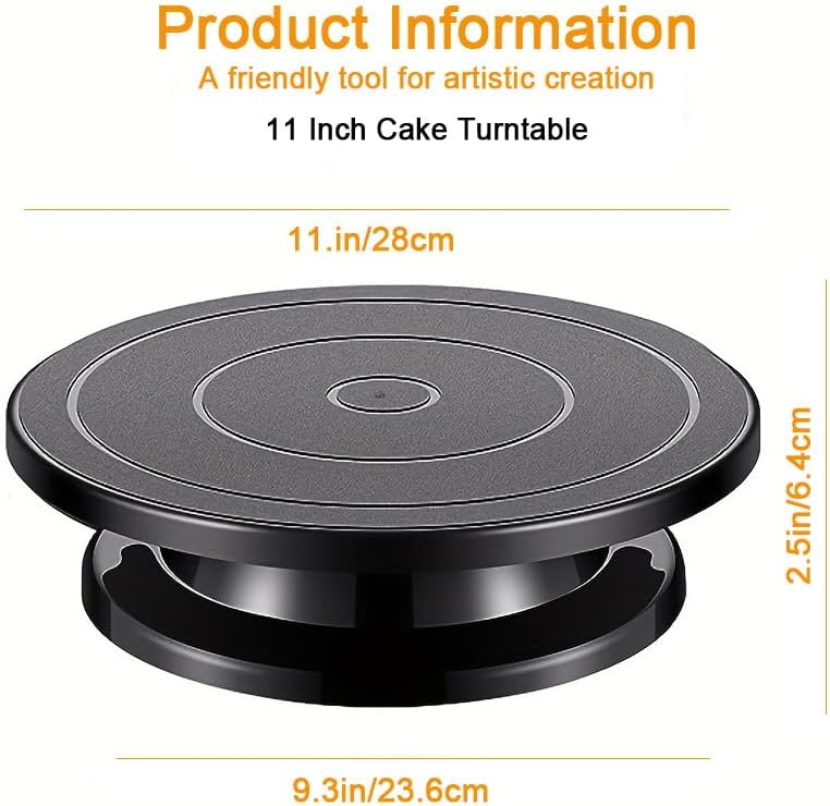 Cake Turntable, 11''Cake Stand Decorating Bakery Supplies, Turnable Black Painting Turn Table Stand for Pastries, Cupcakes and Cake Decorations(Black) (Black Small turntable 1PCS)