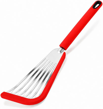 Nonstick Fish Spatula With Silicone Edge, FENGCHEN Silicone Fish Spatula, Heat-Resistant Fish Turner Spatula,Fish Spatulas For Cooking, For Scrapping, Flipping, Frying, Turning Foods (Silver)