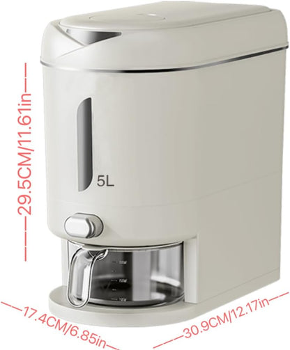 12 Lbs (7.3kg) Rice Container with Measuring Cup, Upgraded Built-in Fresh Box, Cereal Dispenser Storage with Lids for Home Kitchen Pantry Rice Soybean Corn And large grain grains-White