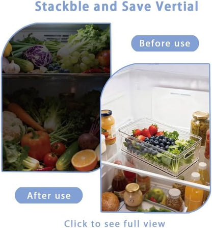 2 Pack Fruit Storage Containers for Fridge with Lid & Drain Basket | 3-in-1 Wash-Drain-Store – BPA-free clear containers keep berries/strawberries fresh, ready-to-eat in fridge.